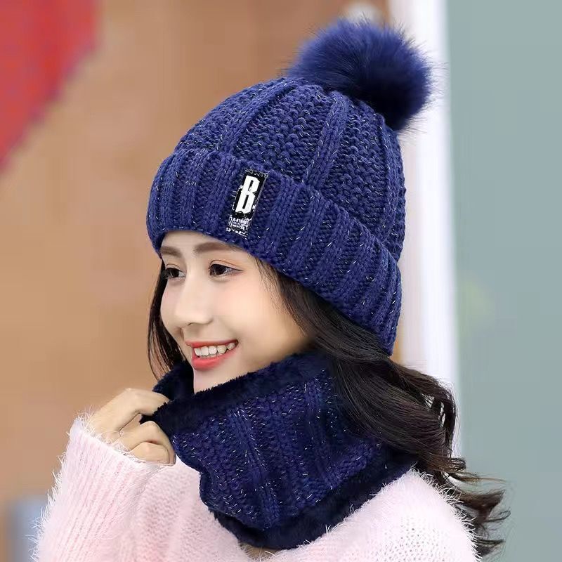 新款女士冬季加绒加厚围脖骑车保暖防寒针织护耳潮帽韩版毛线帽子|undefined