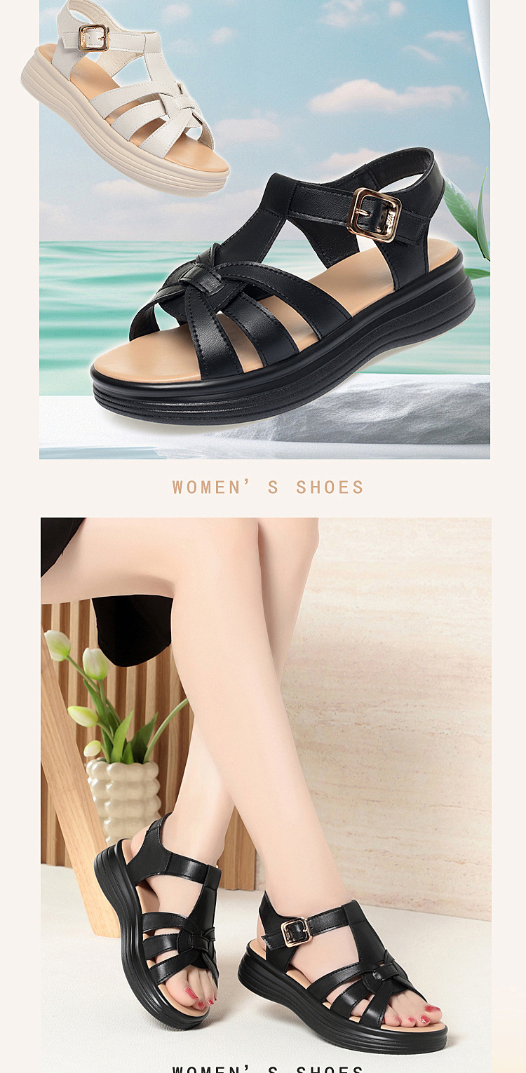 Sandal da bò nữ đế bệt mềm chống trượt — đen chi tiết 1