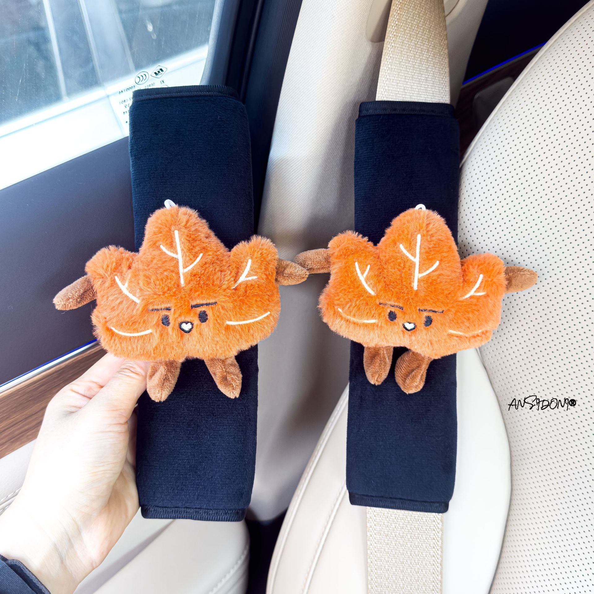 Yuzu and Sycamore Leaf Car Seatbelt Shoulder Pads, Car Seatbelt Covers, Car Interior Decoration Items, Cute Ornaments