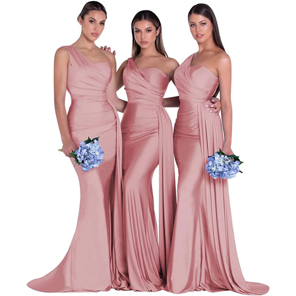 Nuevo europeo y americano Comercio exterior Amazon AliExpress deseo vestido de noche sexy un hombro solo satén adelgazamiento vestido largo