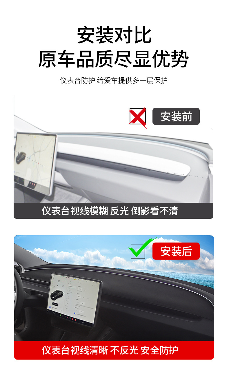 Cross-Border Applicable for Model 3/Y/Yl Tesla Anti-Glare Mat, Tesla Dashboard Center Console Sunshade Mat Wholesale
