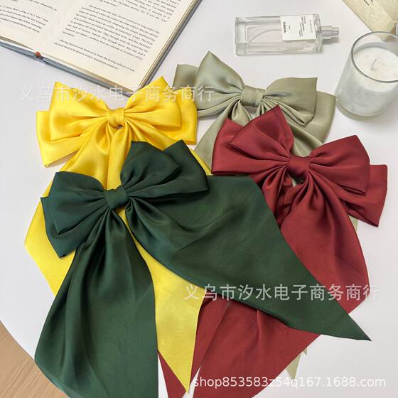 Cross-border Amazon Explosions New Color Satin Super Fairy Net Red Hair Card Elegant Back of Head Ribbon Headwear Top Clip