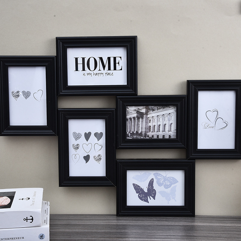 Solid Wood 6 grid combination photo frame bedroom creative photo wall wall frame hanging wall simple photo decoration wholesale