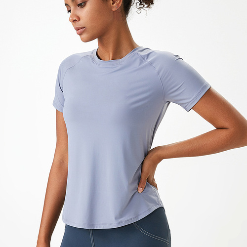 Cross-border ice-skin plus size yoga tops, quick-drying fitness wear short-sleeved T-shirts, nude-feeling loose sports tops for women