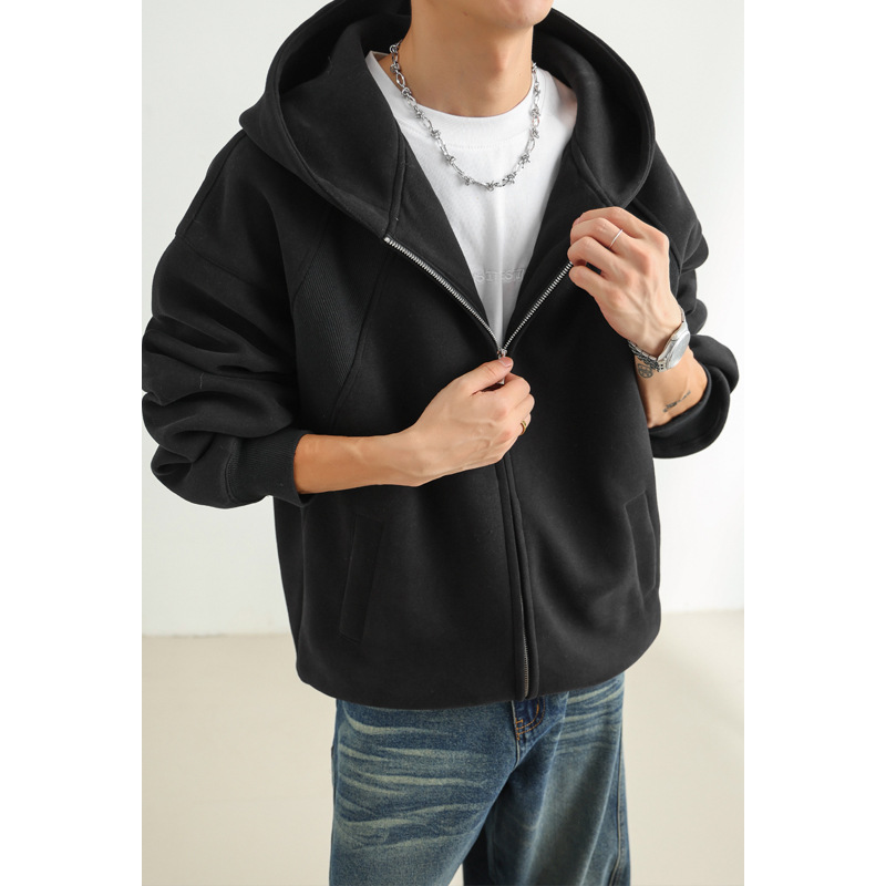 Sweat à capuche américain robuste à double fermeture éclair pour hommes et femmes, coupe déstructurée automne Cleanfit._voghion.com