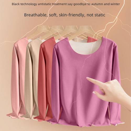Women's Ion Heating Base Shirt Fleece Warm T-shirt Top with Fleece and Thicken for Autumn and Winter Slimming Sweatshirt and Leggings
