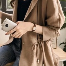 初春新款韩版洋气胖妹大码宽松连帽风衣中长休闲长袖开衫女装外套