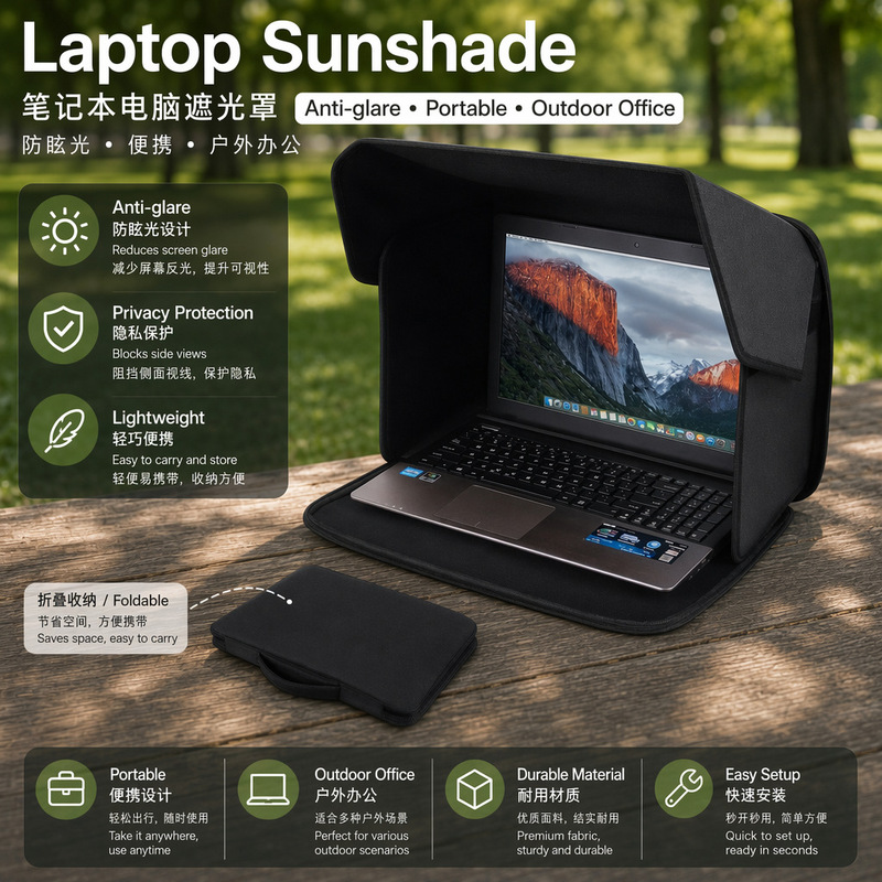 In-stock outdoor laptop sunshade, privacy screen, foldable and portable laptop cover