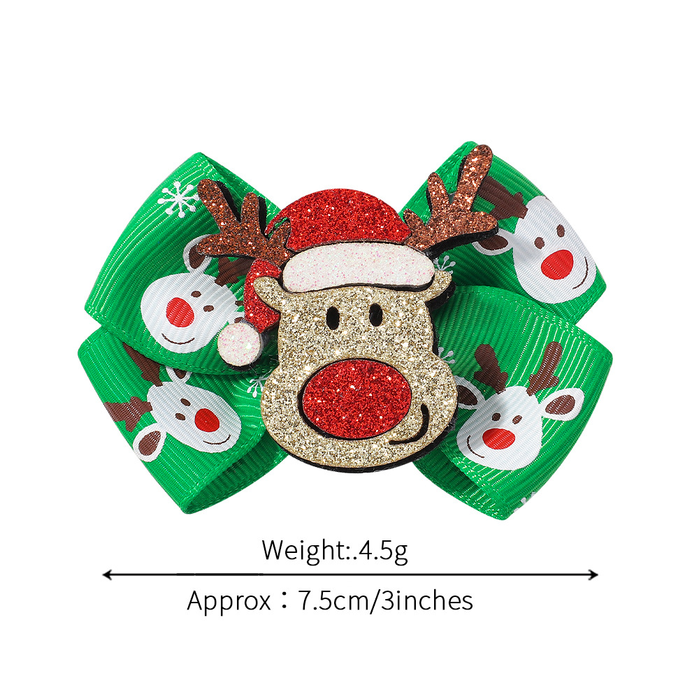 Cloth Material Christmas Festival Cute Simple Style Girl'S Santa Claus Bow Knot Elk Cloth Hair Clip