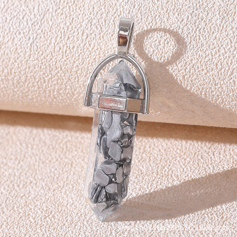 Venta caliente transfronteriza piedra natural amatista cristal rosa colgante de columna hexagonal collar de bala de doble punta colgante único al por mayor