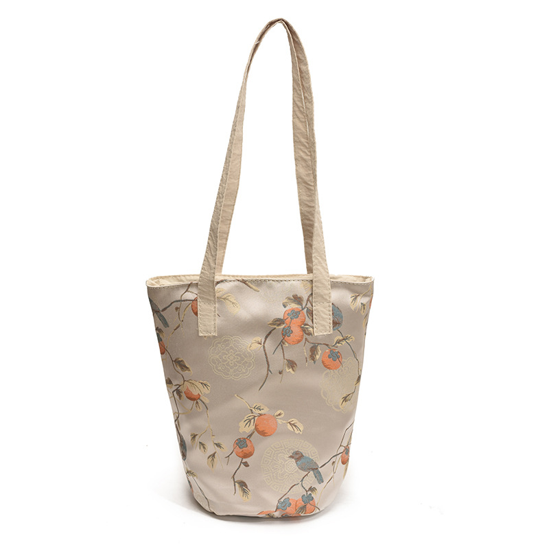 Nuevo bolso de cubo chino 2025 nuevo bolso femenino de seda bolso de bambú de estilo nacional bolso de hombro de caqui de alta calidad marea