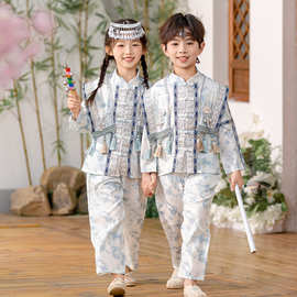 儿童古风扎染套装男童民族服装女童唐装两件套节日表演服复古国潮