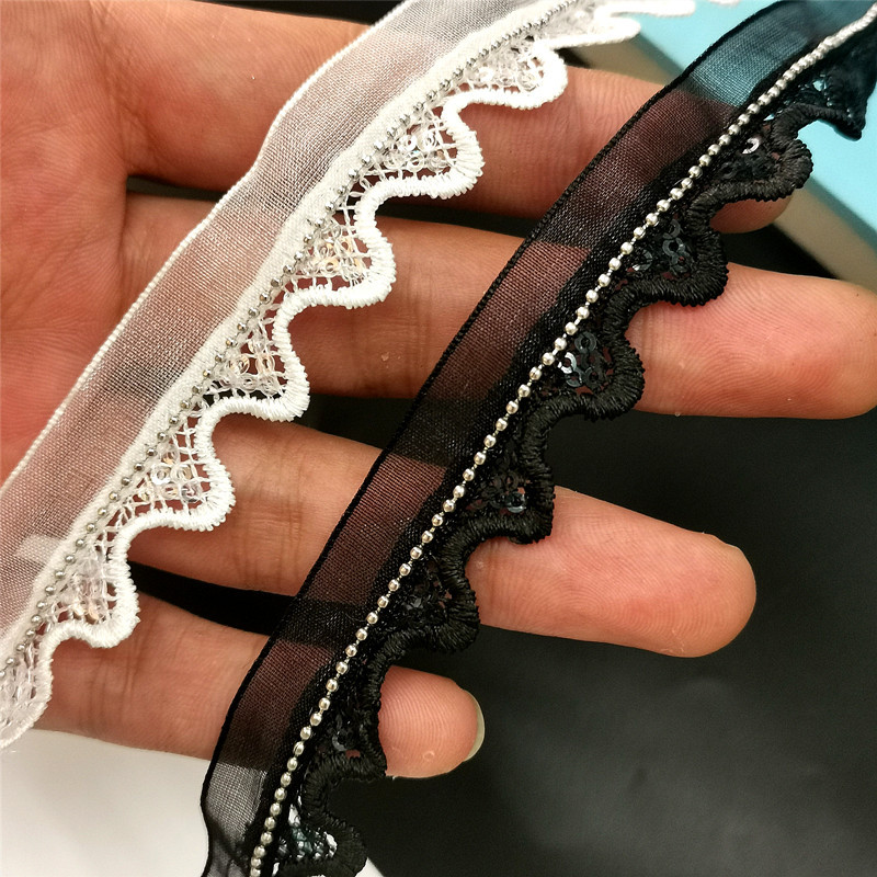 现货机器绣珠片珠链小香风花边三角形波浪条码DIY服装辅料