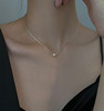 Fashionable necklace, zirconium with bow, accessory, Korean style, micro incrustation, simple and elegant design