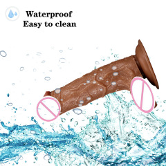 Jiu Xi Simulation Male Sexual Toy Brown Large Adhesive Cup Fake Penis for Female External Use, Adult Sex Toys