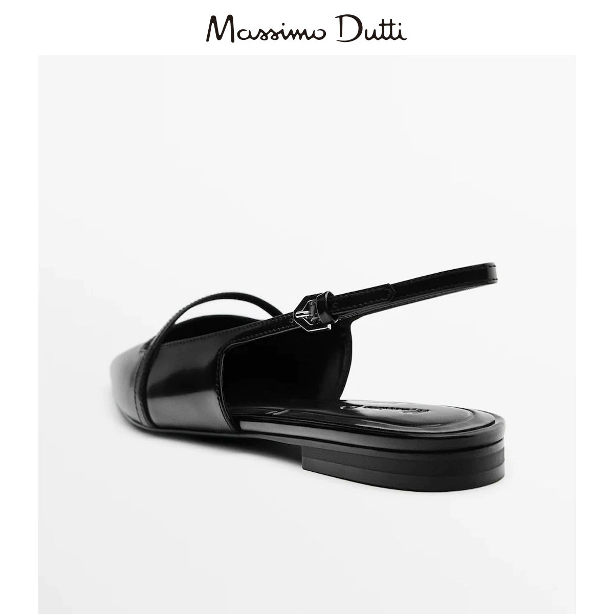 Sandals Massimo Dutti, genuine leather black, summer slingback flat