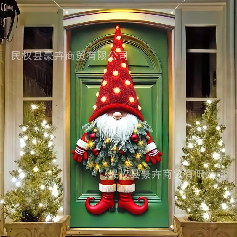 クリスマスドアカバー装飾サンタクロースクリスマス雪だるま背景布新年クリスマス屋外パーティー装飾ドア幅|undefined