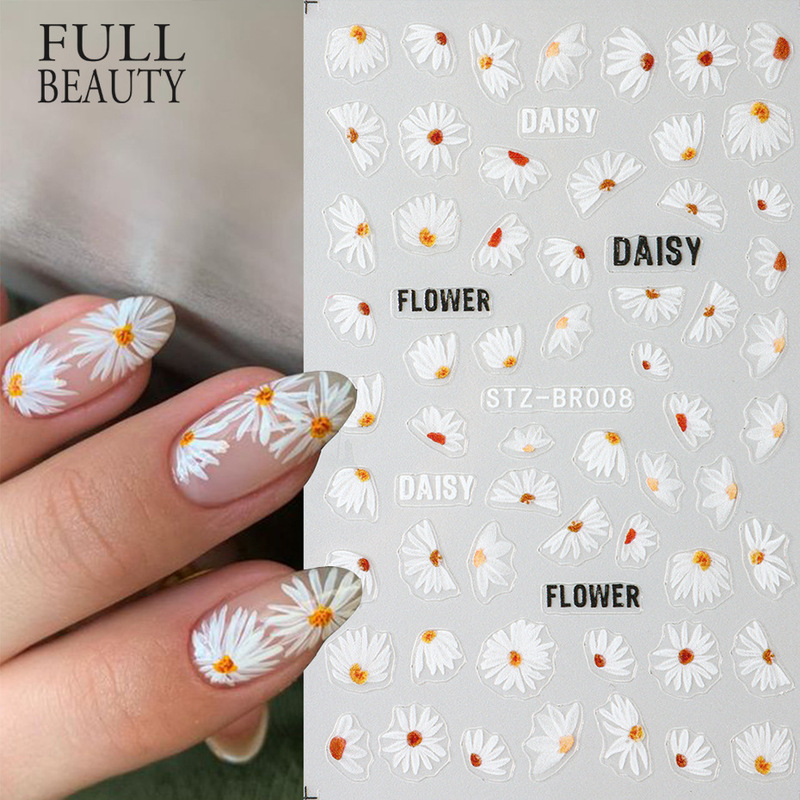 Cross-border new nail stickers ins fresh Daisy White Flower French line thin tough nail stickers wholesale Cross-border new nail stickers ins fresh Daisy White Flower French line thin tough nail stickers wholesale