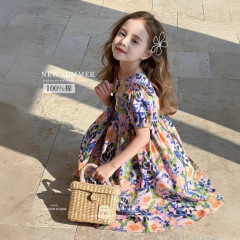 チュチュ象女の子花柄スカート 2025 春の新子供の牧歌的なスタイルの妖精スカート親子純綿プリンセススカート