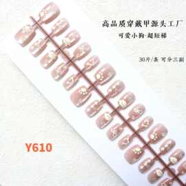 冰透玻璃珠猫眼穿戴甲可爱小狗预制高级感辣妹风美甲甲片工厂批发