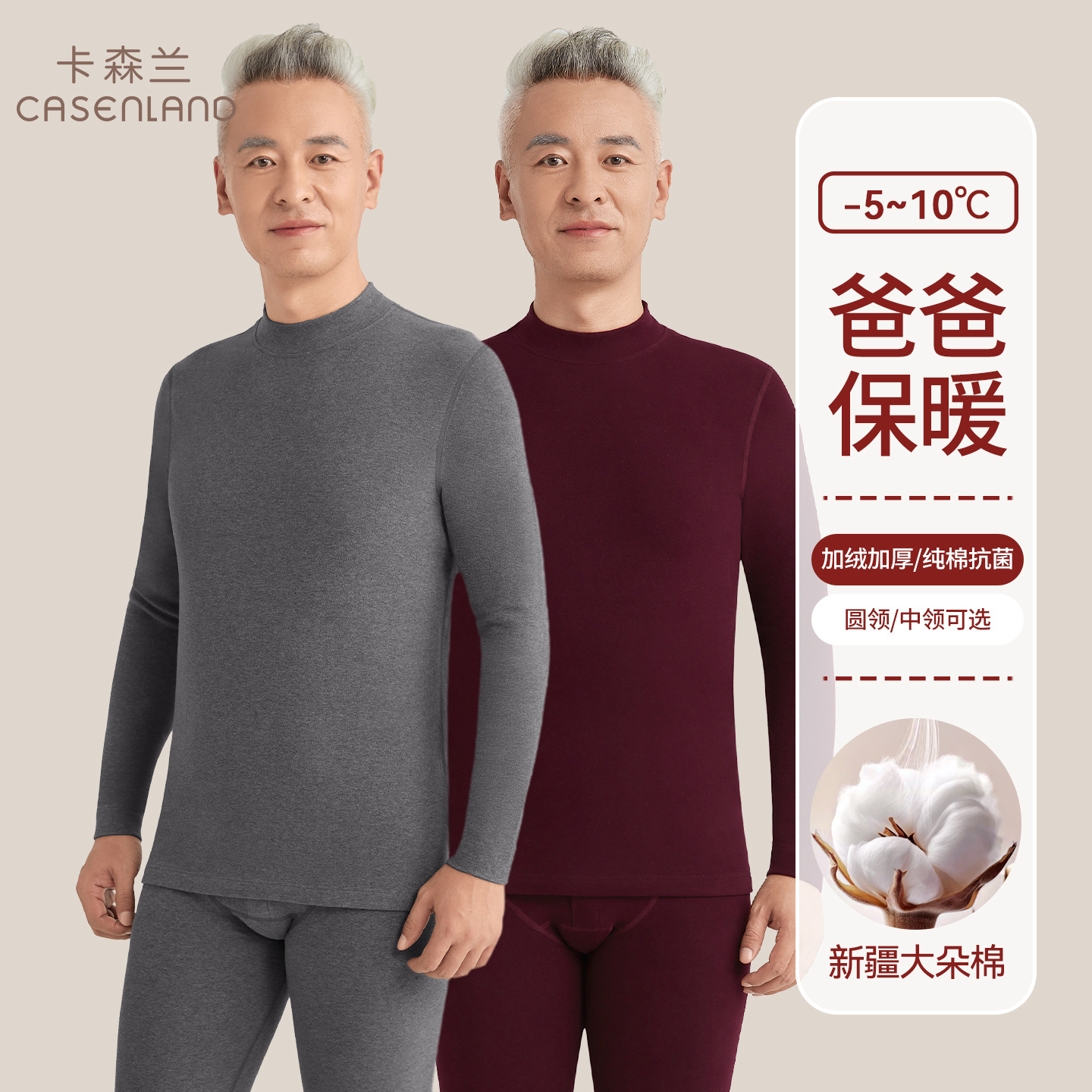 Men's Thermal Underwear Set Pure Cotton Fleece Thickened for Middle-Aged and Elderly Winter Cotton Sweater Top and Bottom