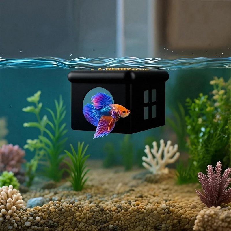 跨境爆款Floating Betta Fish Hideout斗鱼浮动网屋3D水族箱装饰|undefined