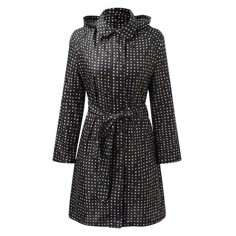 Cross-Border Raincoat with Printed Belt, Slim Fit, Mid-Length Outdoor Trench Coat, Lightweight Rainproof Jacket, Japanese and Korean Fashion Raincoat