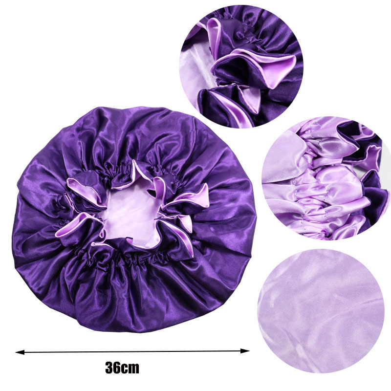 New Double Satin Lace Nightcap Round Cap Perm Makeup Cap display picture 1