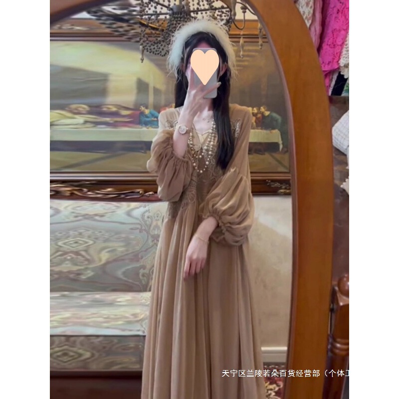 Cross-Border Bohemian Resort Style Dress Women's Temperament Spring and Autumn New Design Niche Fairy Chiffon Long Skirt