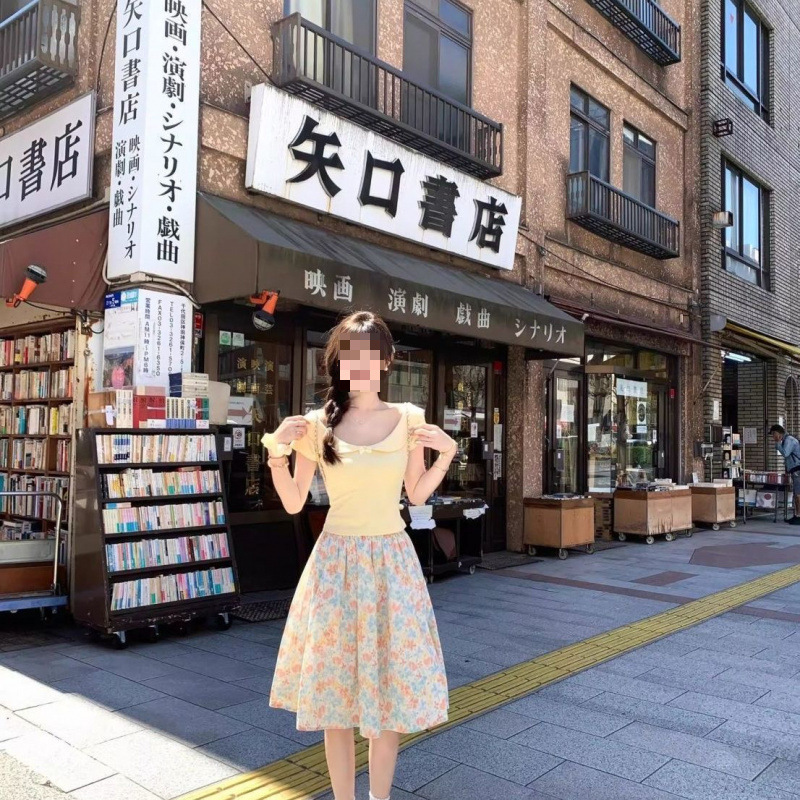 韓国レトロ油絵プリントスカート 2025 春夏新作ウエストゴム A ラインバージョン花柄チュチュスカート|undefined