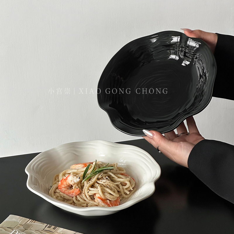 Creative Ins Style High-End Ruffled Ceramic Plate Pasta Plate Deep Plate Western Food Plate Fruit Salad Bowl Fruit Plate