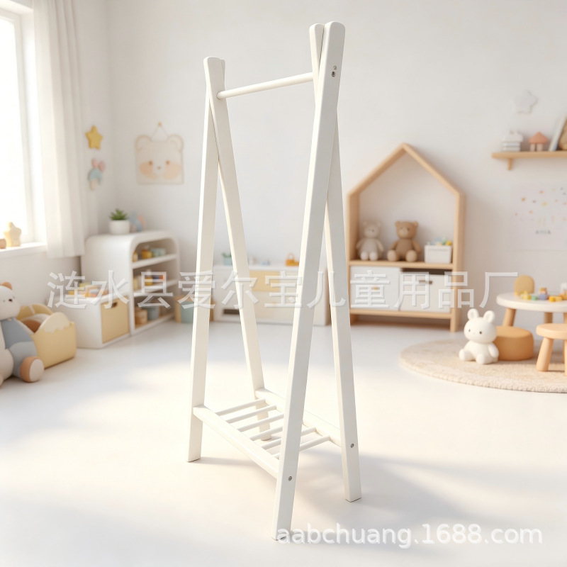 Solid wood children's clothes rack, bedroom coat rack, floor-standing vertical clothes drying rack for kindergarten babies, in stock from cross-border factory