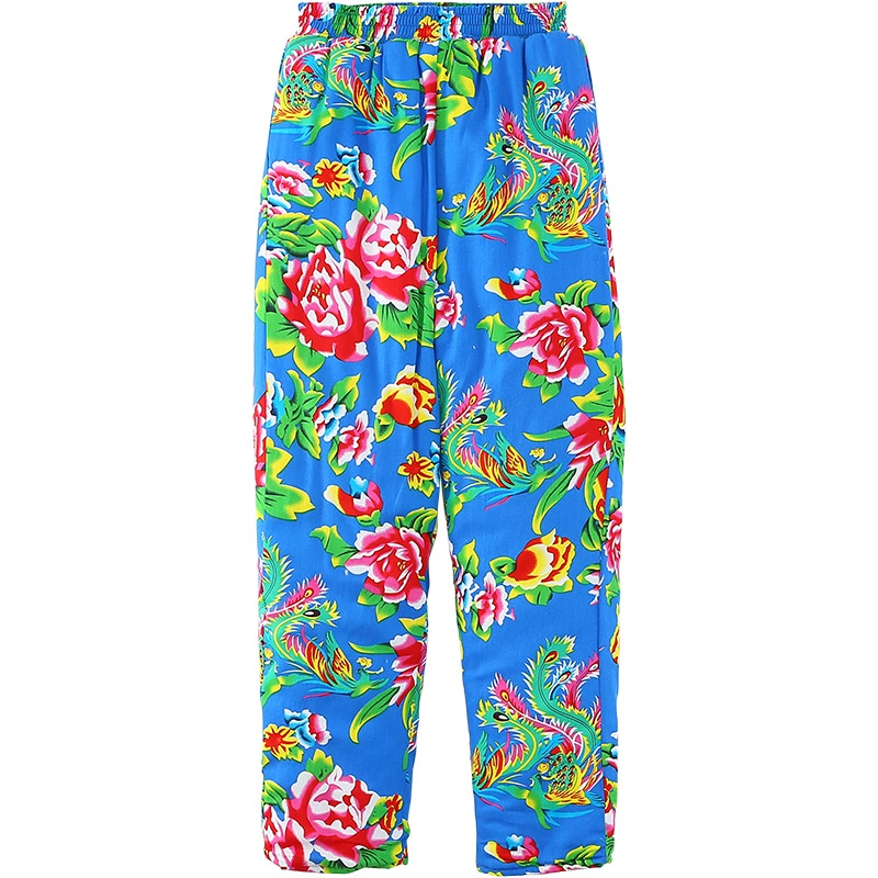 Фиолетовая Ни Ни Floral Демисезонные тёплые брюки, свободный прямой крой, высокий пояс, шёлк-хлопок, цветной принт
