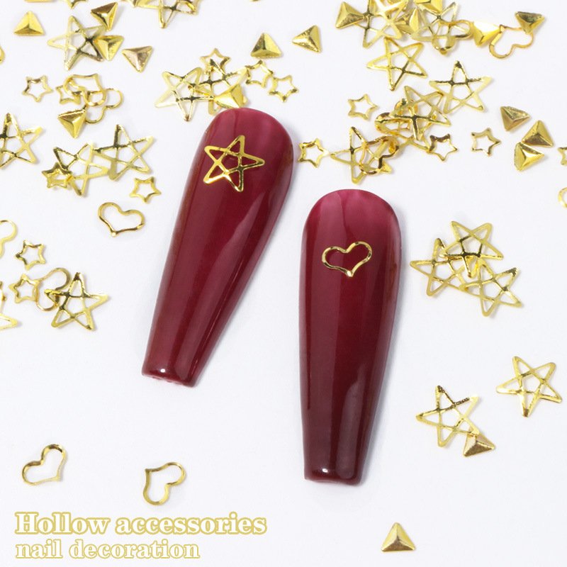 Manicure Japanese rivet jewelry nail patch gold metal hollow rivet OPP bag 50 pieces