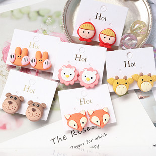 Children's Cartoon Ear Clip Girl's Cute Little Animal Little Lion Rabbit Anti-Pain Earrings Earrings