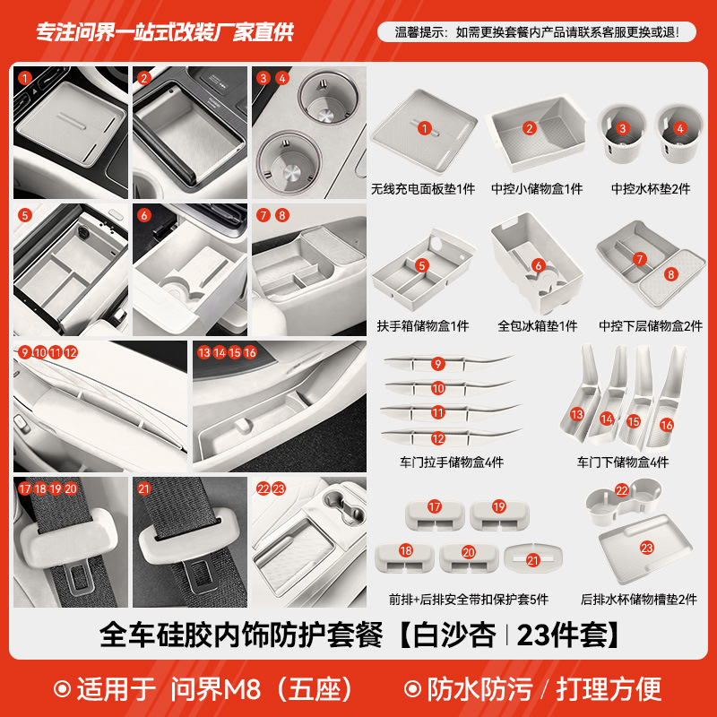 Wenjie m8 (five seats) full car silicone interior protection set [baishaxing] 23 pieces