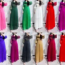 名媛宫廷风泡泡袖连衣裙轻熟风秋季流苏烫金褶皱钉珠大摆女长裙子