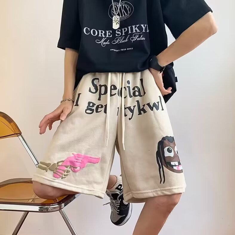 American Style Trendy Brand Retro Cartoon Anime Shorts Men's Summer New Hip-Hop Sports Street Straight Loose Shorts