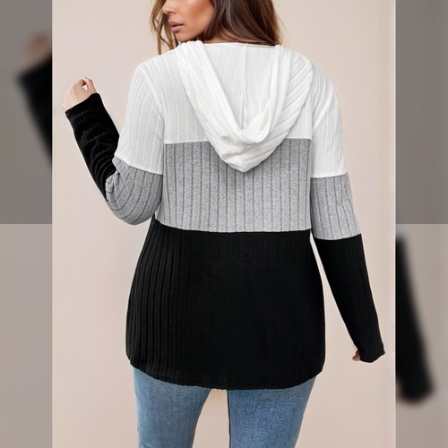 2025 Spring and Autumn Plus Size Women's Elegant Comfort Casual Versatile Hooded Sweater 95% Wool