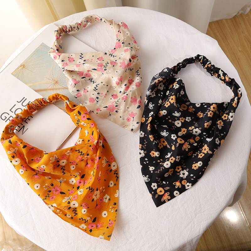 Chiffon Floral Headband Rose Flower Triangle Headscarf For Women_voghion.com