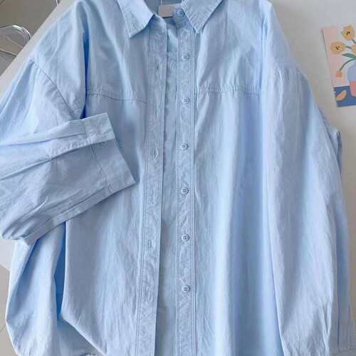 Sen light luxury cotton blue shirt for women in spring and autumn, all-matching, slimming, small man shoulder shirt, worn outside