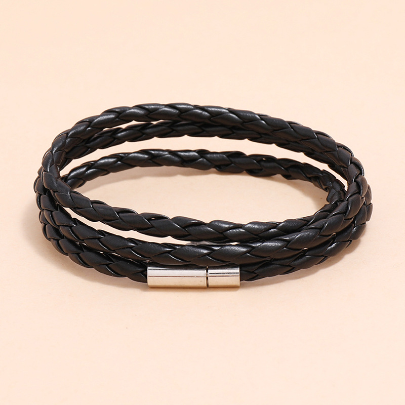 Fashion braided leather multi-loop bracelet wholesale