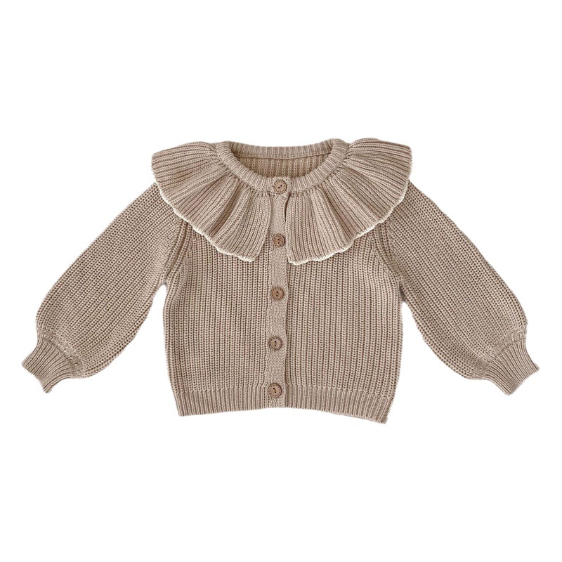 Caída ins2023 niños infantiles 0-3 años de edad bebé niña volantes cuello de punto abrigo pequeño cardigan suéter superior