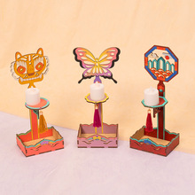 韩国原创儿童手工diy制作创意烛台木质小夜灯摆件手绘玩具亚马逊