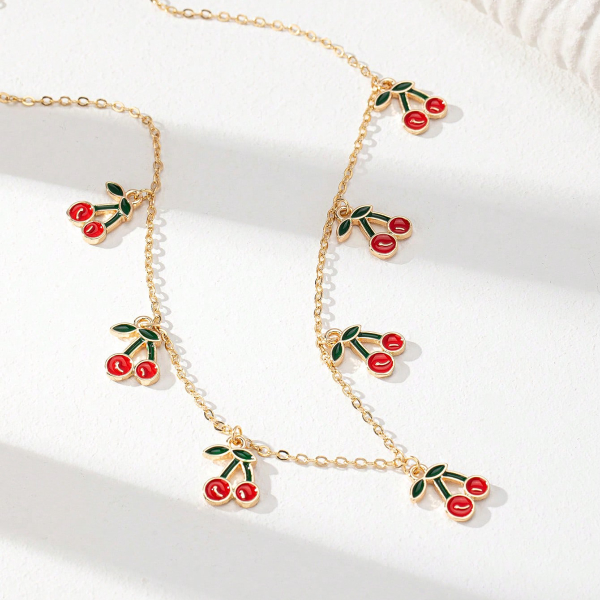 Multi Charms Necklace Classification Alloy Chain Material Elegant Sweet Cherry Alloy Paperclip Chain Cable Chain Lobster Trigger Clasp Closure Pendant Necklaces Wholesale