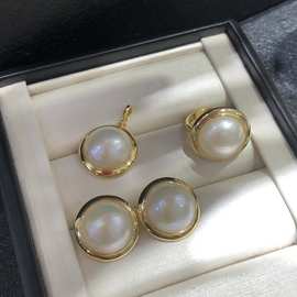 海水马贝套装 通体纯银S925 电镀24k真金5层保色外径19.5-20mm