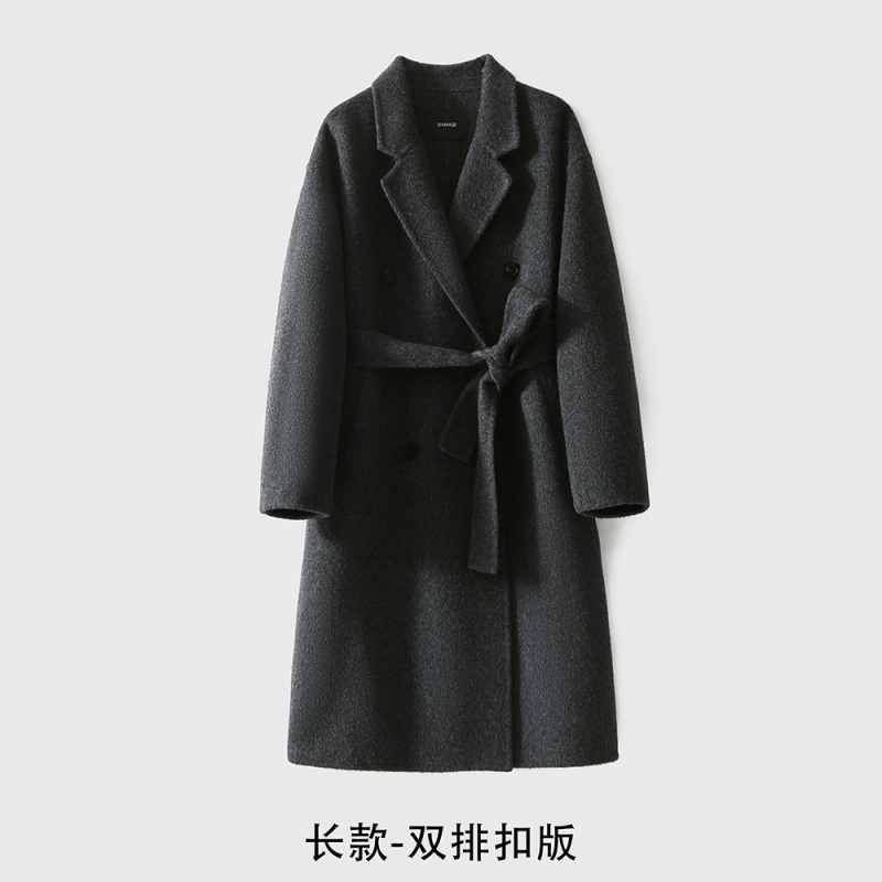 2025冬季新款时尚休闲挪威雾灰奢经典加长款羊毛双面呢大衣外套女|undefined