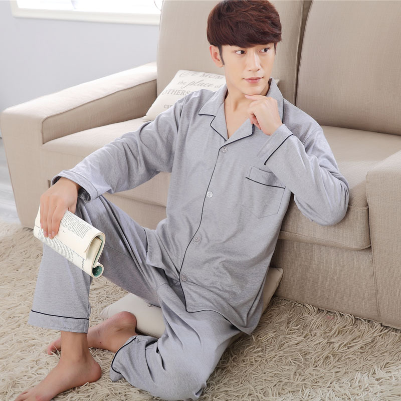 Pijamas de los hombres de manga larga de algodón de primavera y otoño delgada más el tamaño de prendas de vestir exteriores de los hombres pijamas de invierno homewear