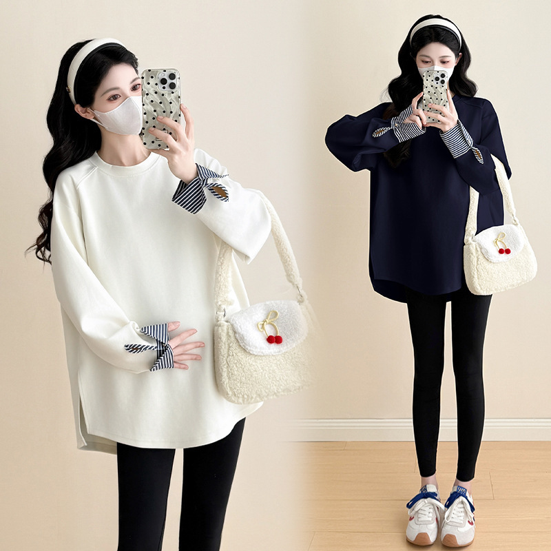 Maternity Wear That Covers the Belly Without Showing Pregnancy, 2026 Spring and Autumn Long-Sleeve T-Shirt Set, Base Shirt and Sweatshirt Two-Piece Set Maternity Wear That Covers the Belly Without Showing Pregnancy, 2026 Spring and Autumn Long-Sleeve T-Shirt Set, Base Shirt and Sweatshirt Two-Piece Set