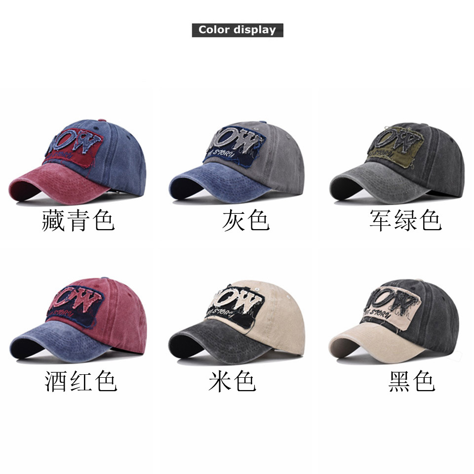 Transfronterizo puro algodón lavado angustiado NOWE carta gorra de béisbol para hombres y mujeres al aire libre Four Seasons enarboló la gorra